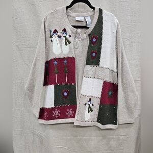 Croft & Barrow Christmas Sweater Cardigan Womens Beige Wool Blend Size 2X